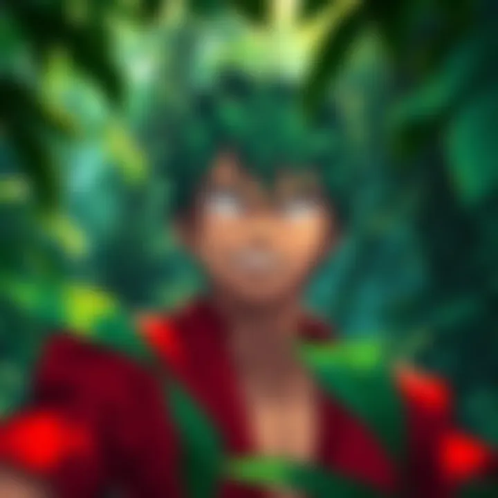 Zoro looking confused in a thick jungle, trees all around him.