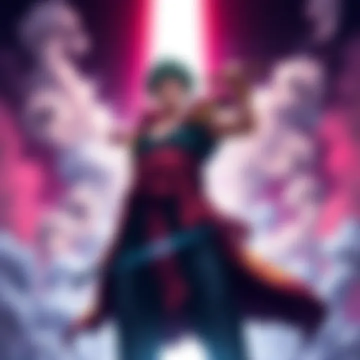 Zoro stands confidently without his sword Enma, showcasing his strength and determination.