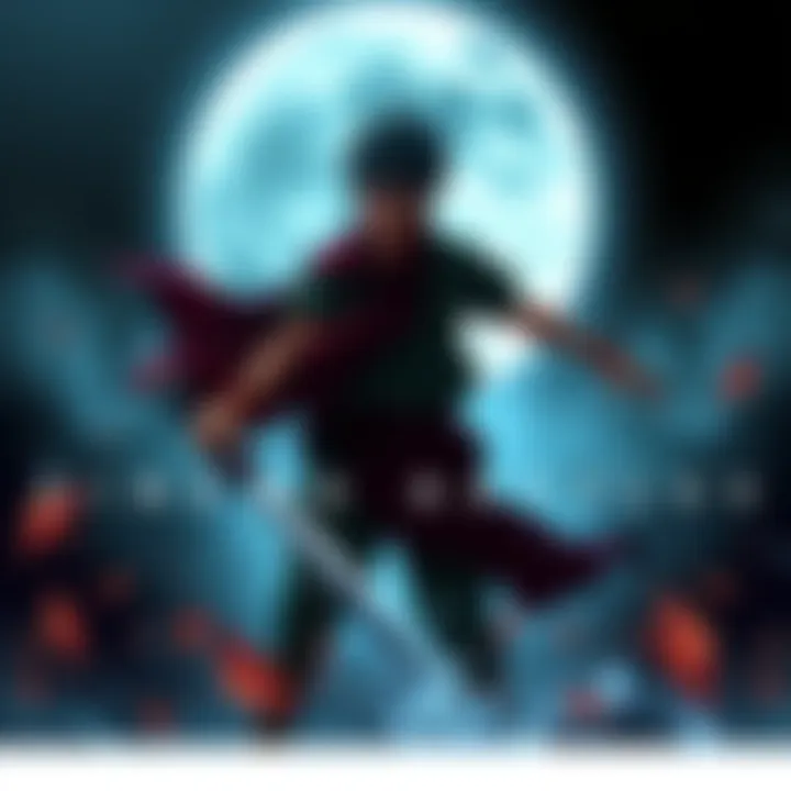 Zoro Facing Upper Moon Zoro stands ready for battle against a powerful Upper Moon, with a determined look in an intense setting.