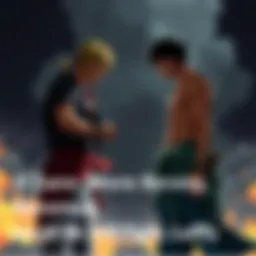 A scene showing Zoro and Luffy in a tense confrontation, with Zoro appearing conflicted and Luffy determined.