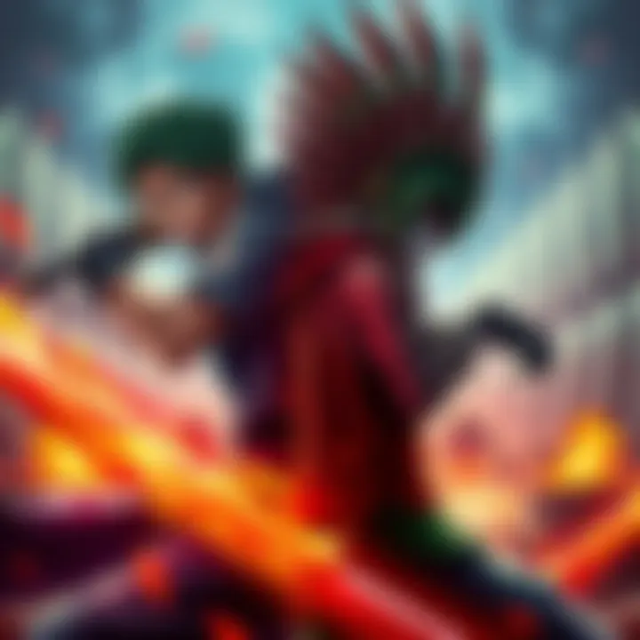 Zoro and Mihawk face off, swords drawn, ready for an epic fight