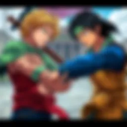 Zoro and Sanji face each other, ready to fight, showcasing their distinct fighting styles and expressions of determination